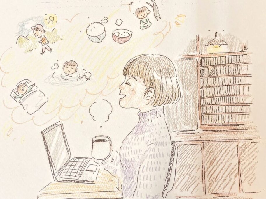 飲み物を飲んで、温まっているイラスト